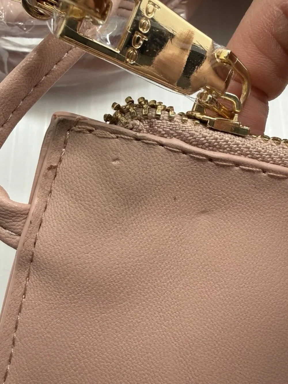 Bebe Everett Small Blush Quilted Satchel Crossbody Gold Chain Bag NWT Chic Work